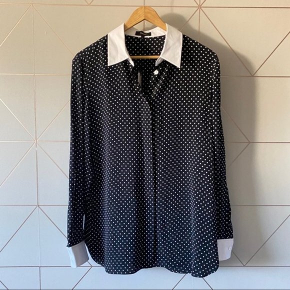 NWT Theory Contrast Straight Shirt in Polka Dot Crepe - Picture 4 of 7